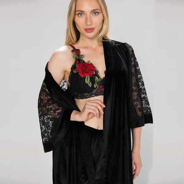 طقم روب قطيفة ناعمة مكوّنة من 3 قطع