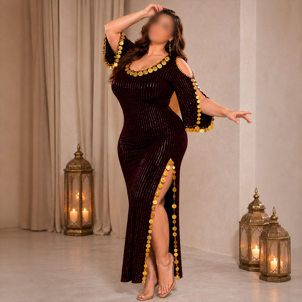 بدله رقص بتصميم مقلم لميع بخامه ناعمه