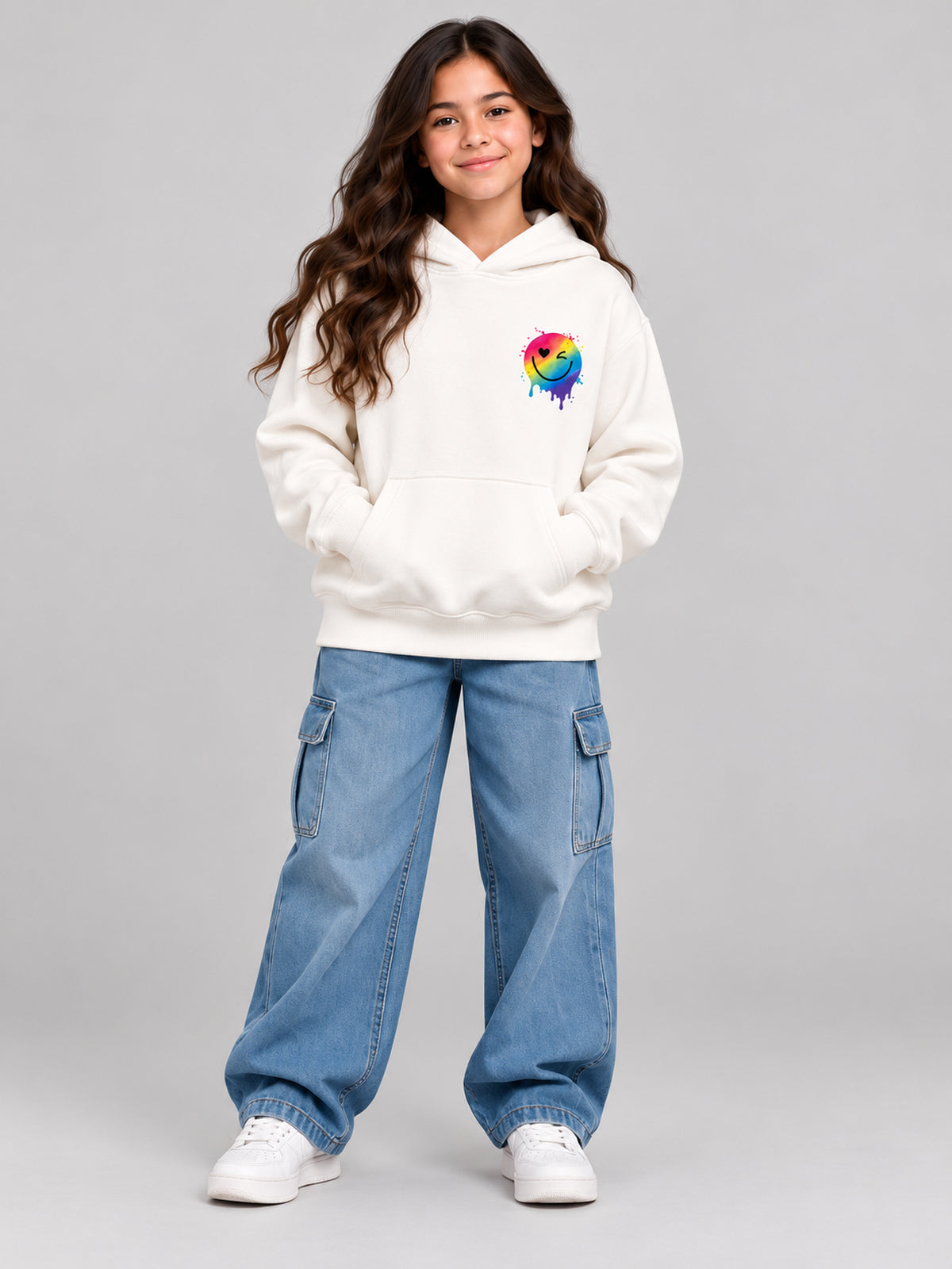 هودي بناتي سمايل 706070 - Off-White - أمامي