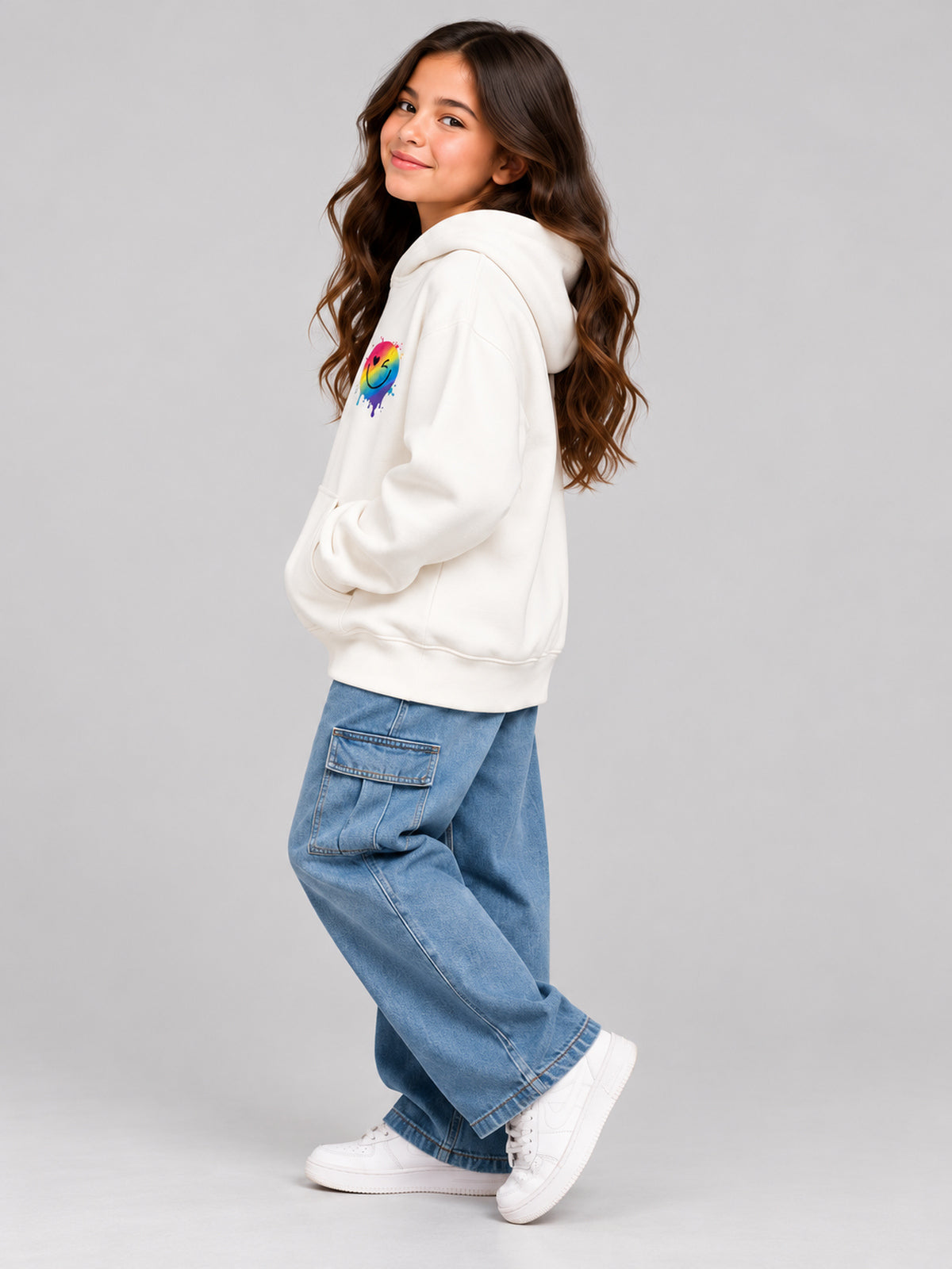 هودي بناتي سمايل 706070 - Off-White - جانبي